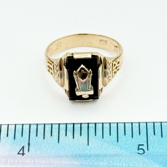 10K Solid Yellow Gold Black Onyx Class Ring - Vintage 1938 - Picture 10 of 14